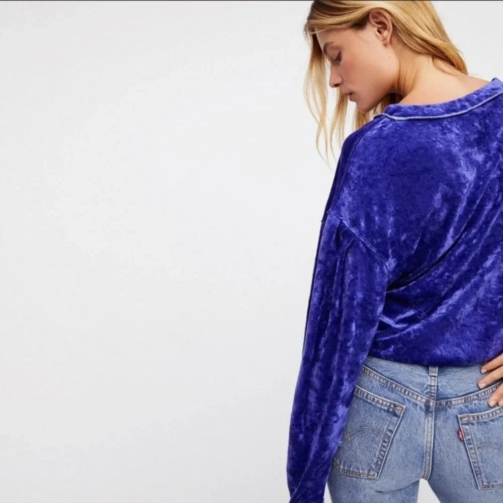Free People We the Free Milan Crushed Velvet Top Women's XS Purple Night